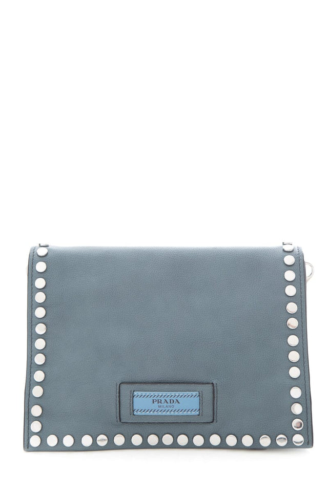 Prada Slate Blue Leather Studded Etiquette Crossbody Handbag