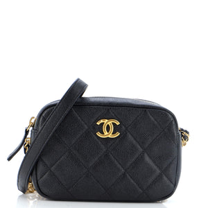 CHANEL Chain Melody Camera Bag Quilted Caviar Small