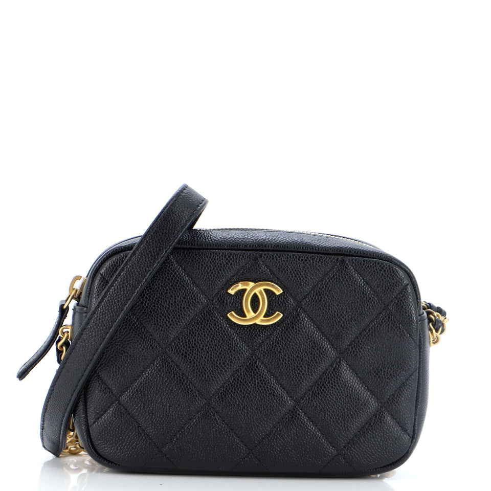 CHANEL Chain Melody Camera Bag Quilted Caviar Small