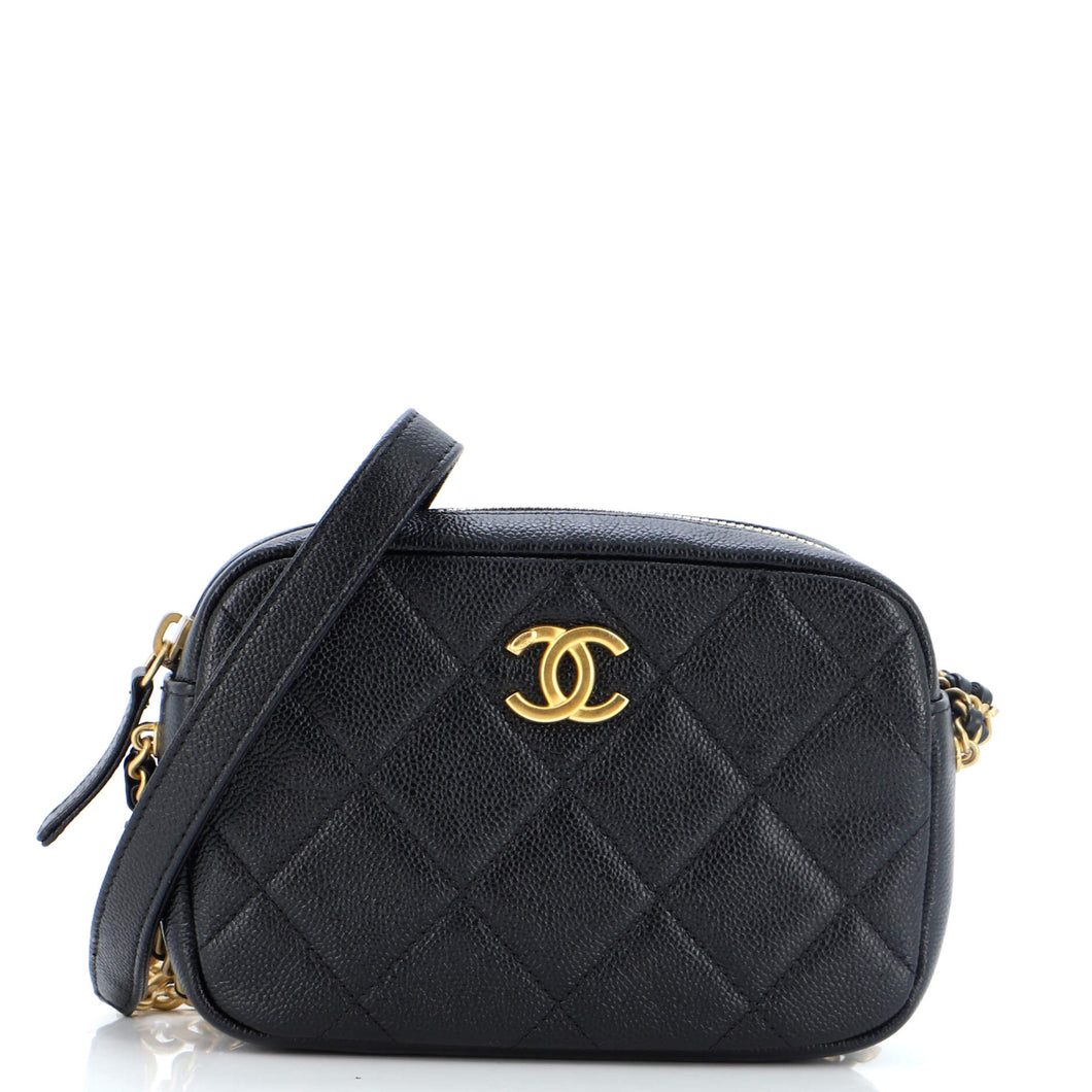 CHANEL Chain Melody Camera Bag Quilted Caviar Small
