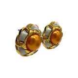 Vintage Chanel Orange Synthetic Pearl Leather & Chain Earrings