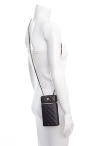 Chanel 2020 Black Caviar Quilted Phone Case On Chain Handbag