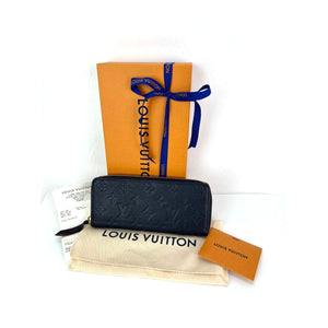 LOUIS VUITTON Clemence Empreinte Leather Blue Wallet Clutch