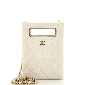 CHANEL Chain Around Cut Out Handle Evening Tote Quilted Caviar Mini