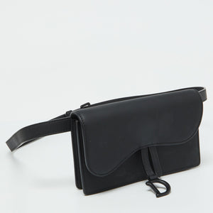 Dior Black Leather Saddle Flap Belt Bag