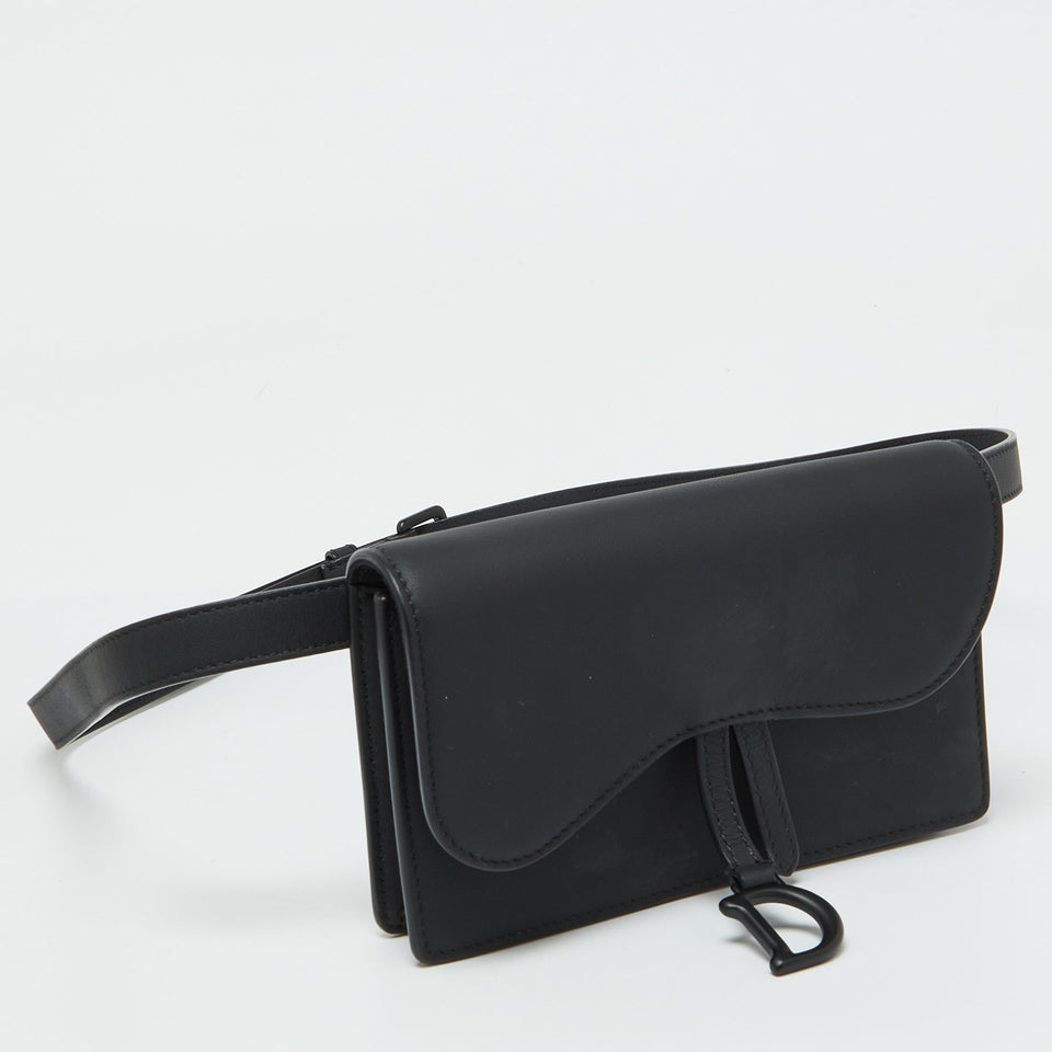 Dior Black Leather Saddle Flap Belt Bag