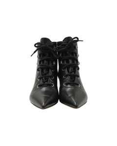 Dior Lace-Up Pointed-Toe Ankle Boots in Black Leather