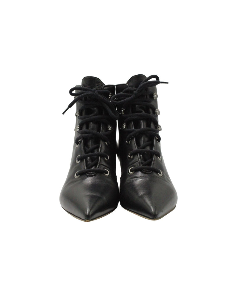 Dior Lace-Up Pointed-Toe Ankle Boots in Black Leather
