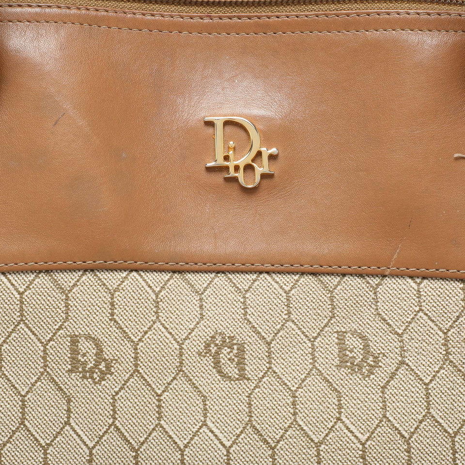 Dior Beige/brown Honeycomb Coated Canvas And Leather Vintage Tote