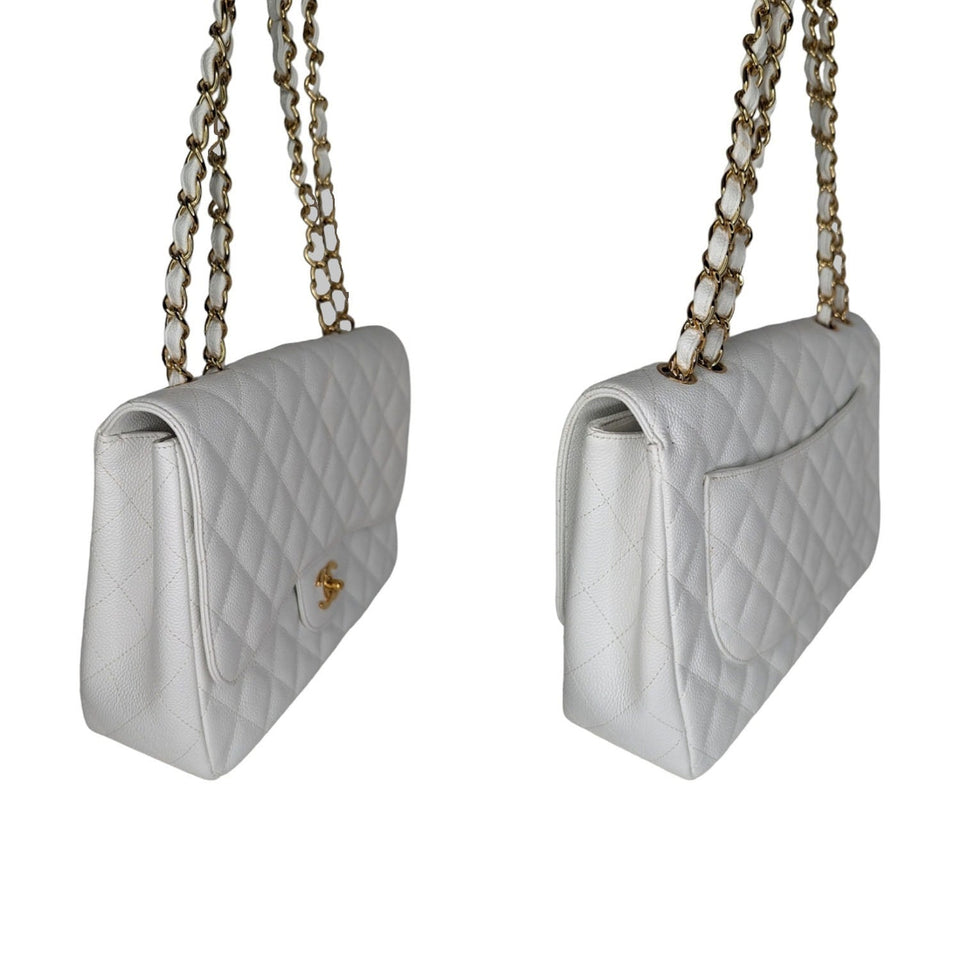 Chanel bags Vintage Classic Quilted Caviar Single White Jumbo Flap