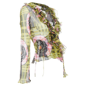 Christian Dior Galliano Vintage Silk Ruffle Wrap Blouse