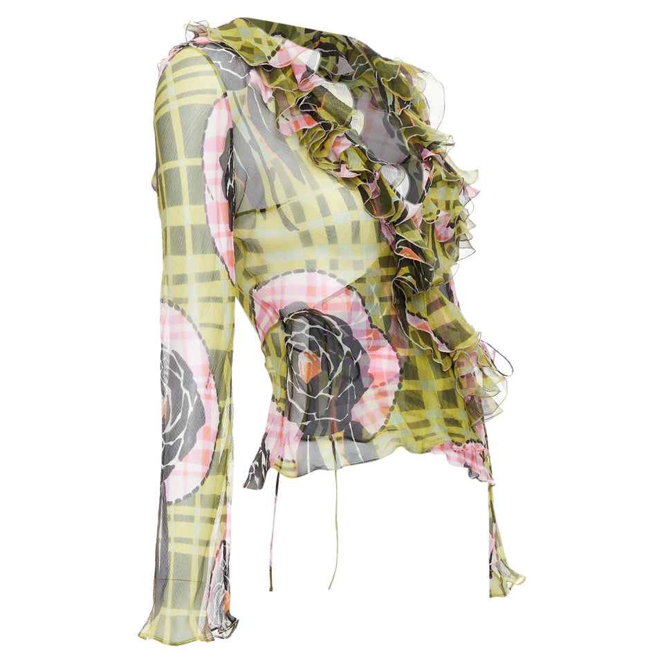 Christian Dior Galliano Vintage Silk Ruffle Wrap Blouse