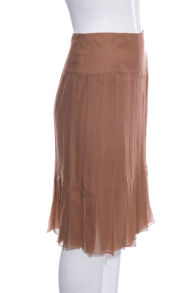 Chanel Brown Silk Knee Length Silk Skirt SZ 36