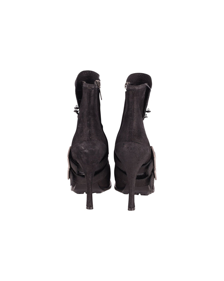 Dior Spy Button High Heel Ankle Boots in Black Leather