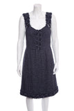 Chanel Navy Tweed Sleeveless Knee Length Dress SZ 40