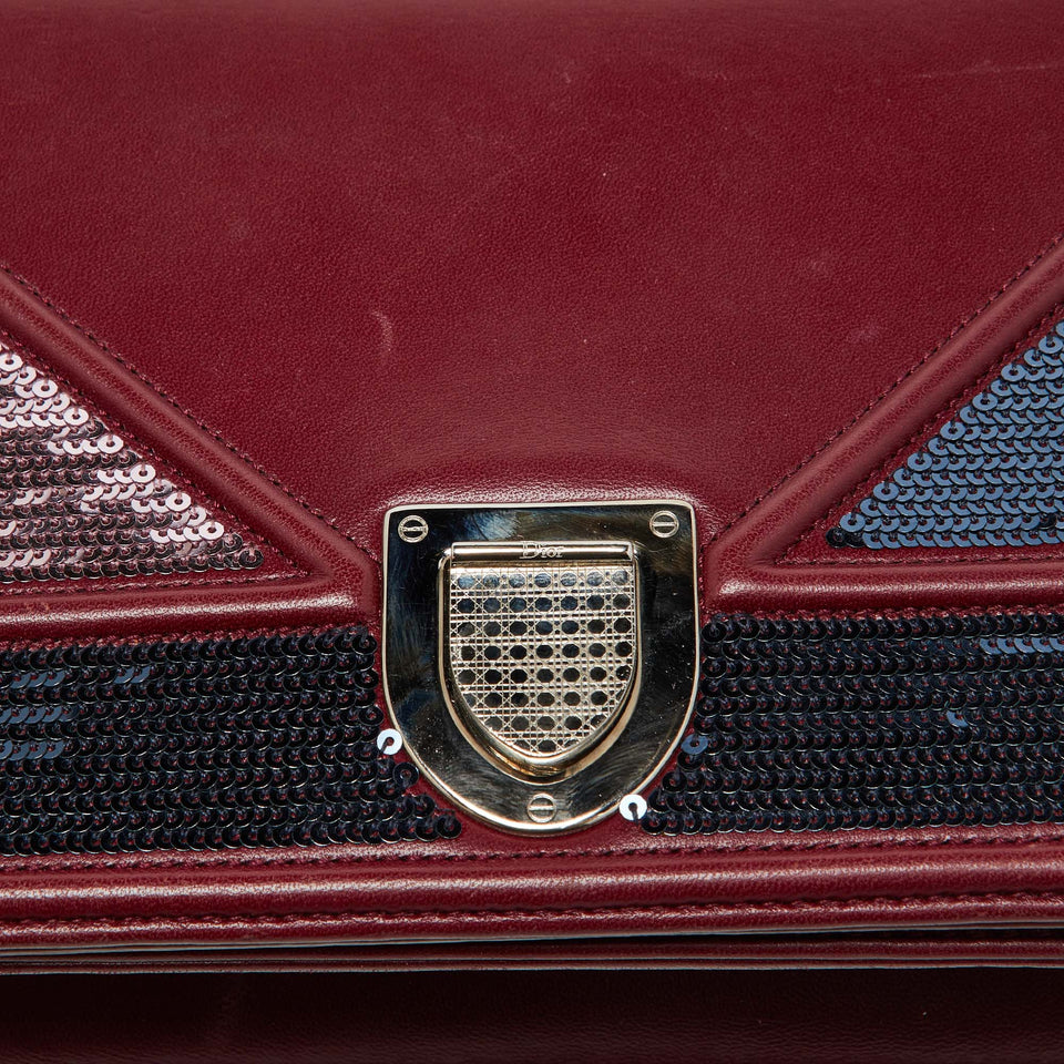 Dior Burgundy Leather And Sequins Medium Diorama Shoulder Bag