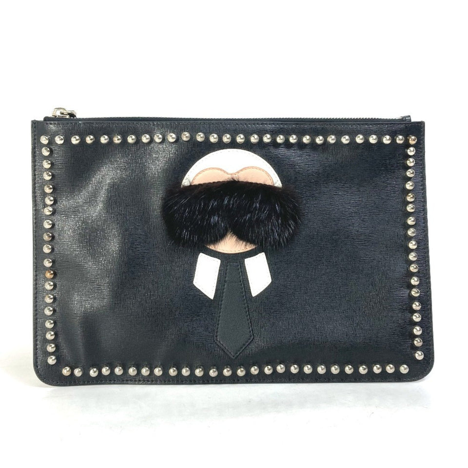 Fendi   Leather Fur Clutch Bag Pouch (Pre-Owned)