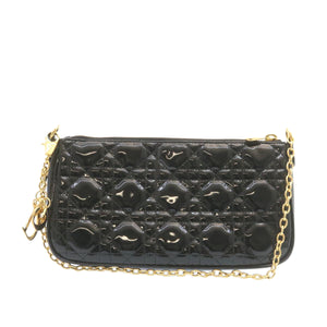 CHRISTIAN DIOR Chain Lady Dior Accessory Pouch Enamel Black  am427b