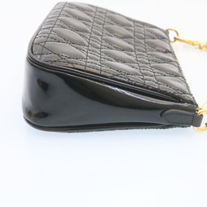 CHRISTIAN DIOR Chain Lady Dior Accessory Pouch Enamel Black  am427b