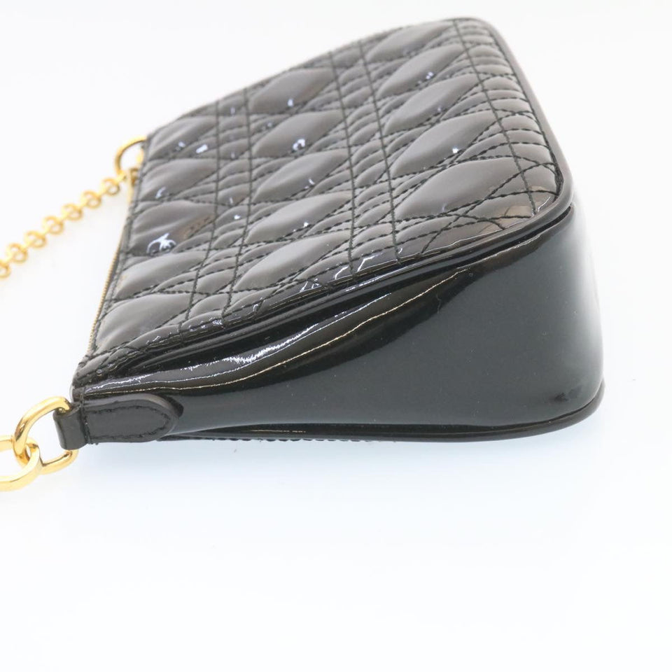 CHRISTIAN DIOR Chain Lady Dior Accessory Pouch Enamel Black  am427b