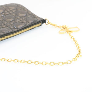 CHRISTIAN DIOR Chain Lady Dior Accessory Pouch Enamel Black  am427b