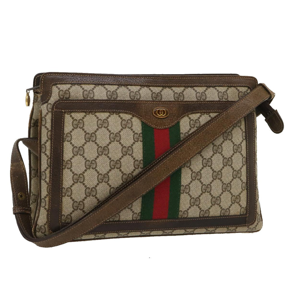 GUCCI Web Sherry Line GG Canvas Shoulder Bag Beige Red Green  bs1024
