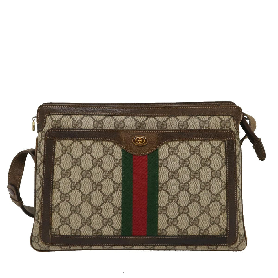 GUCCI Web Sherry Line GG Canvas Shoulder Bag Beige Red Green  bs1024