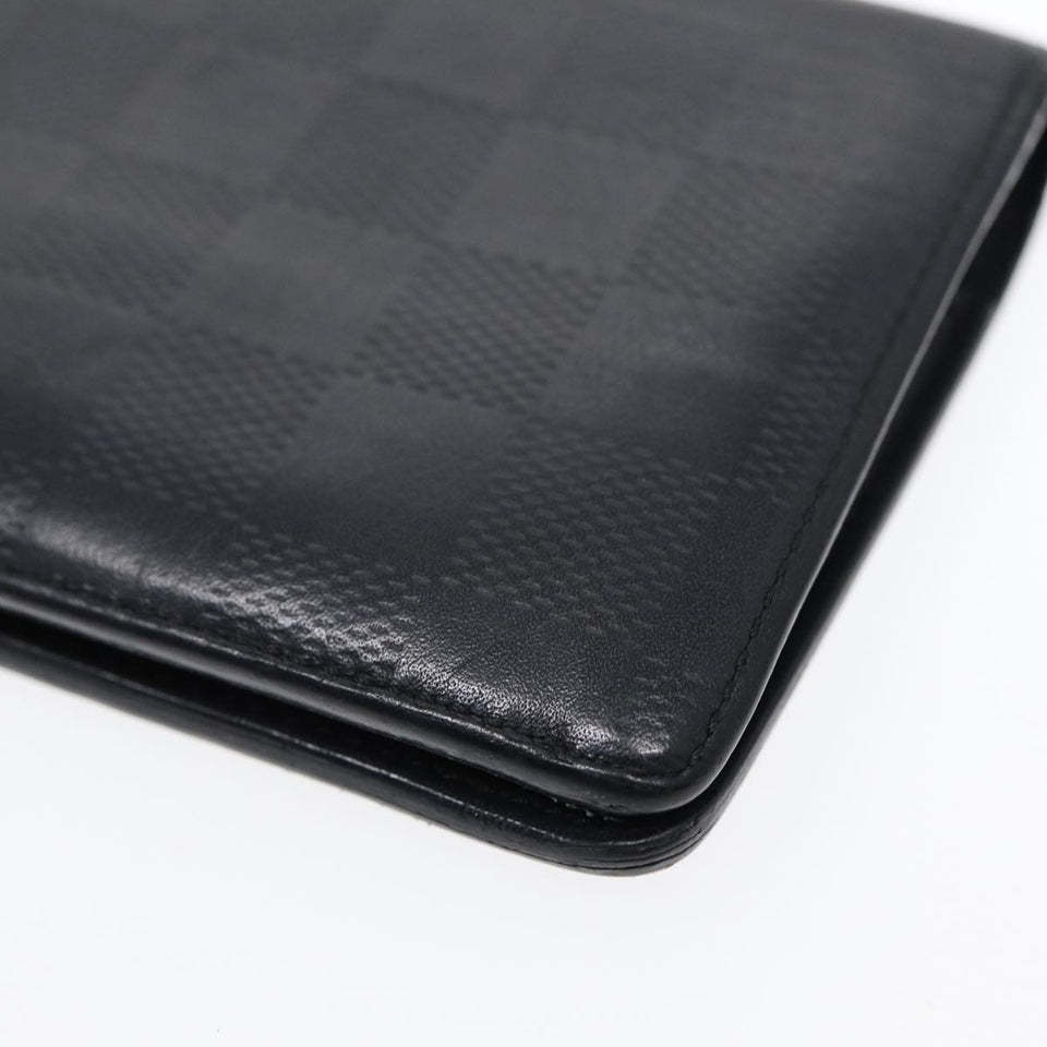 LOUIS VUITTON Damier Infini Portefeuille Brazza Wallet Black N63010 Auth bs17104