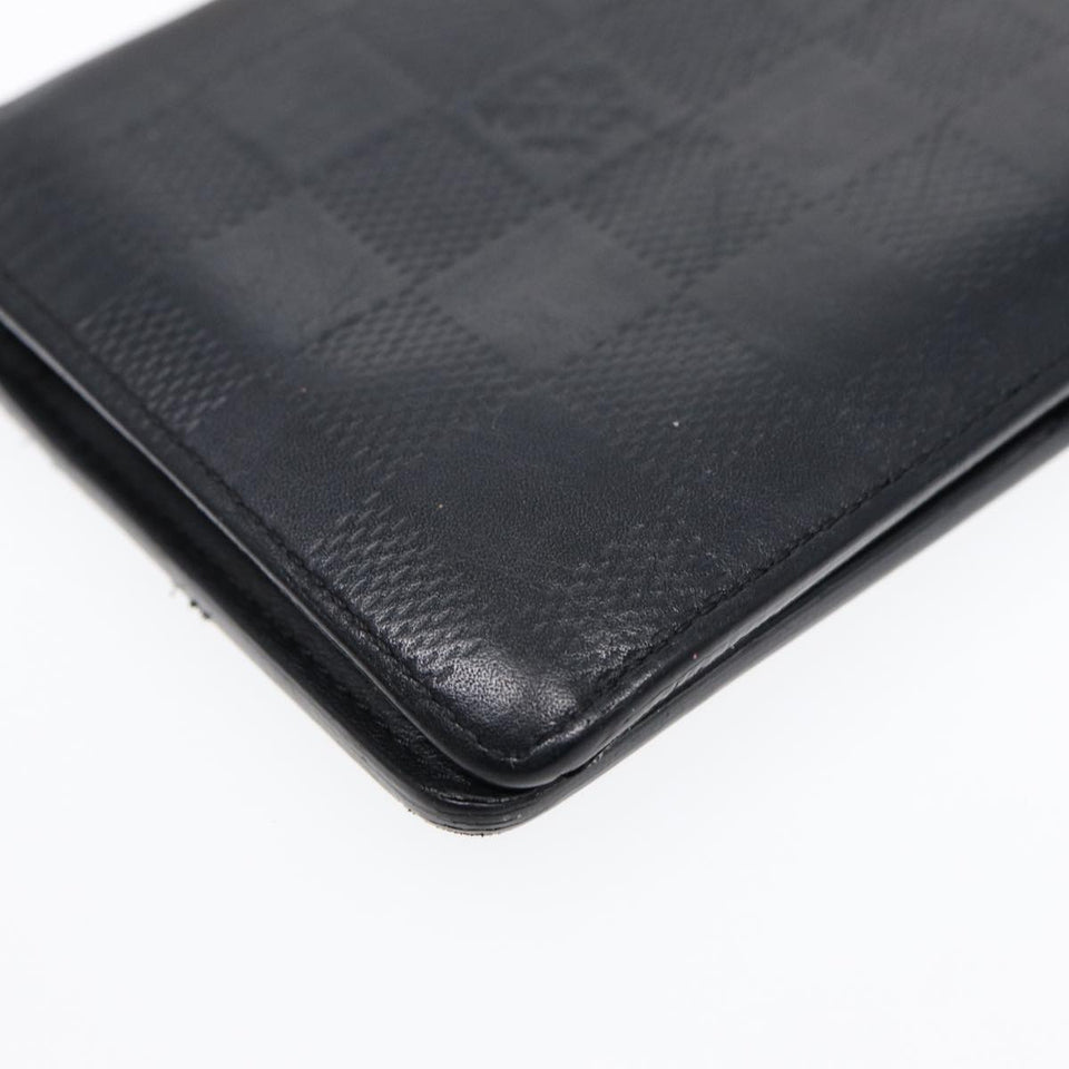LOUIS VUITTON Damier Infini Portefeuille Brazza Wallet Black N63010 Auth bs17104
