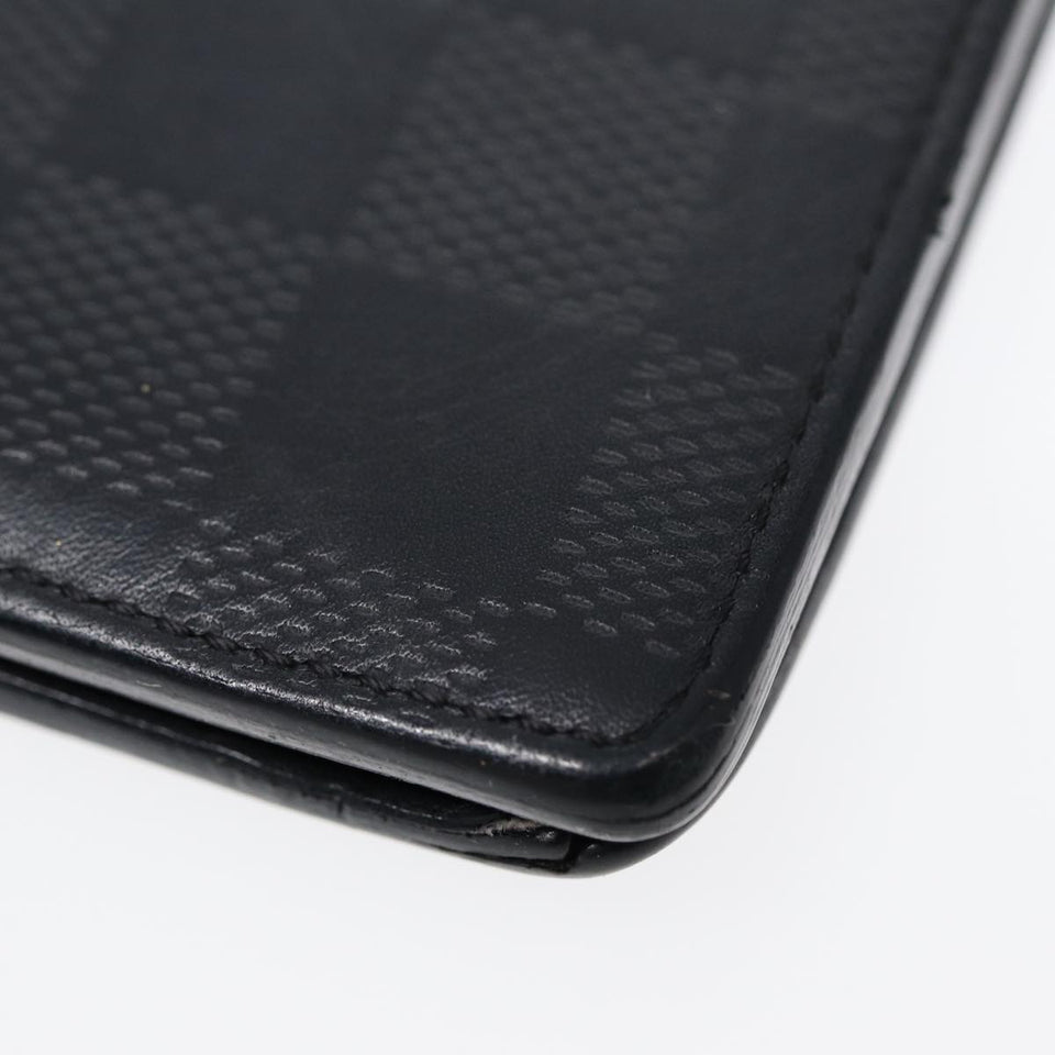 LOUIS VUITTON Damier Infini Portefeuille Brazza Wallet Black N63010 Auth bs17104
