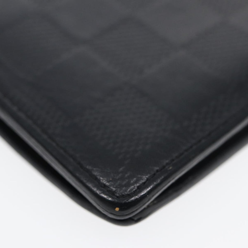 LOUIS VUITTON Damier Infini Portefeuille Brazza Wallet Black N63010 Auth bs17104