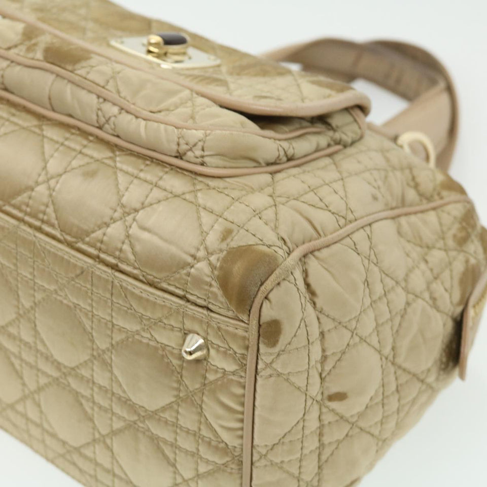 CHRISTIAN DIOR Canage Lady Dior Hand Bag Nylon Beige  bs2219