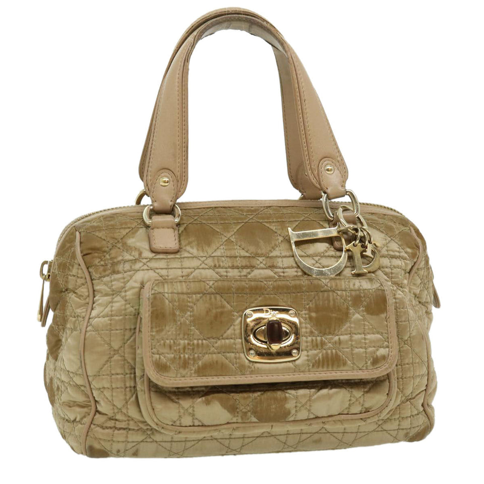 CHRISTIAN DIOR Canage Lady Dior Hand Bag Nylon Beige  bs2219