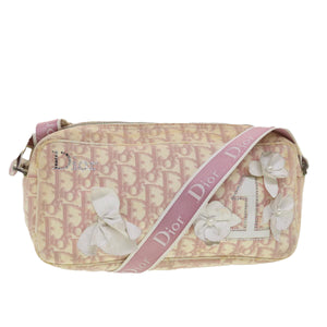 CHRISTIAN DIOR Trotter Canvas Flower Shoulder Bag Pink  bs4587