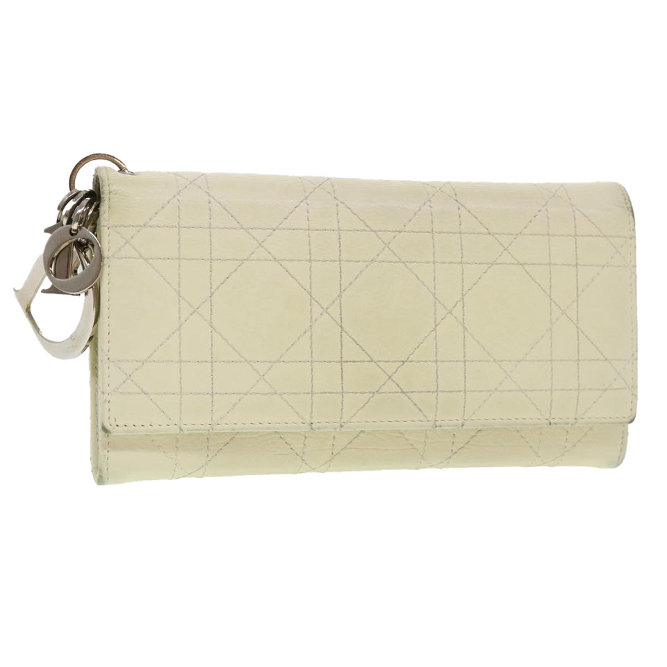 CHRISTIAN DIOR Lady Dior Canage Wallet Leather White  bs4708