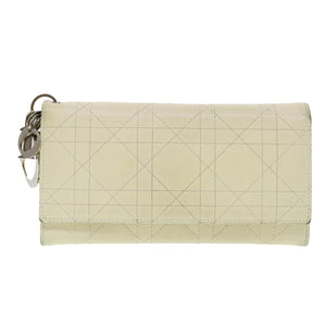 CHRISTIAN DIOR Lady Dior Canage Wallet Leather White  bs4708