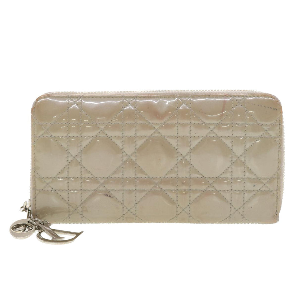 CHRISTIAN DIOR Lady Dior Wallet Patent leather Beige 02-LU-0172  bs4860