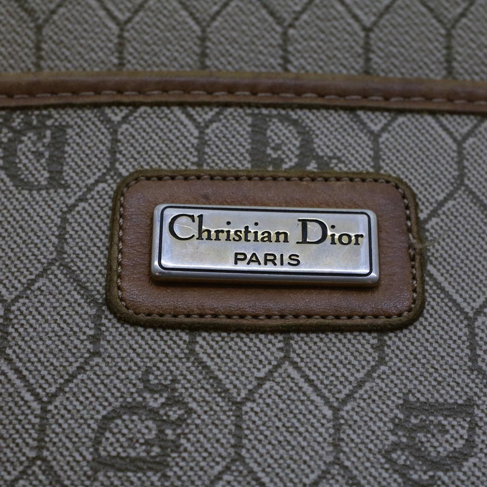 CHRISTIAN DIOR Honeycomb Canvas Hand Bag PVC Leather Beige  bs6449