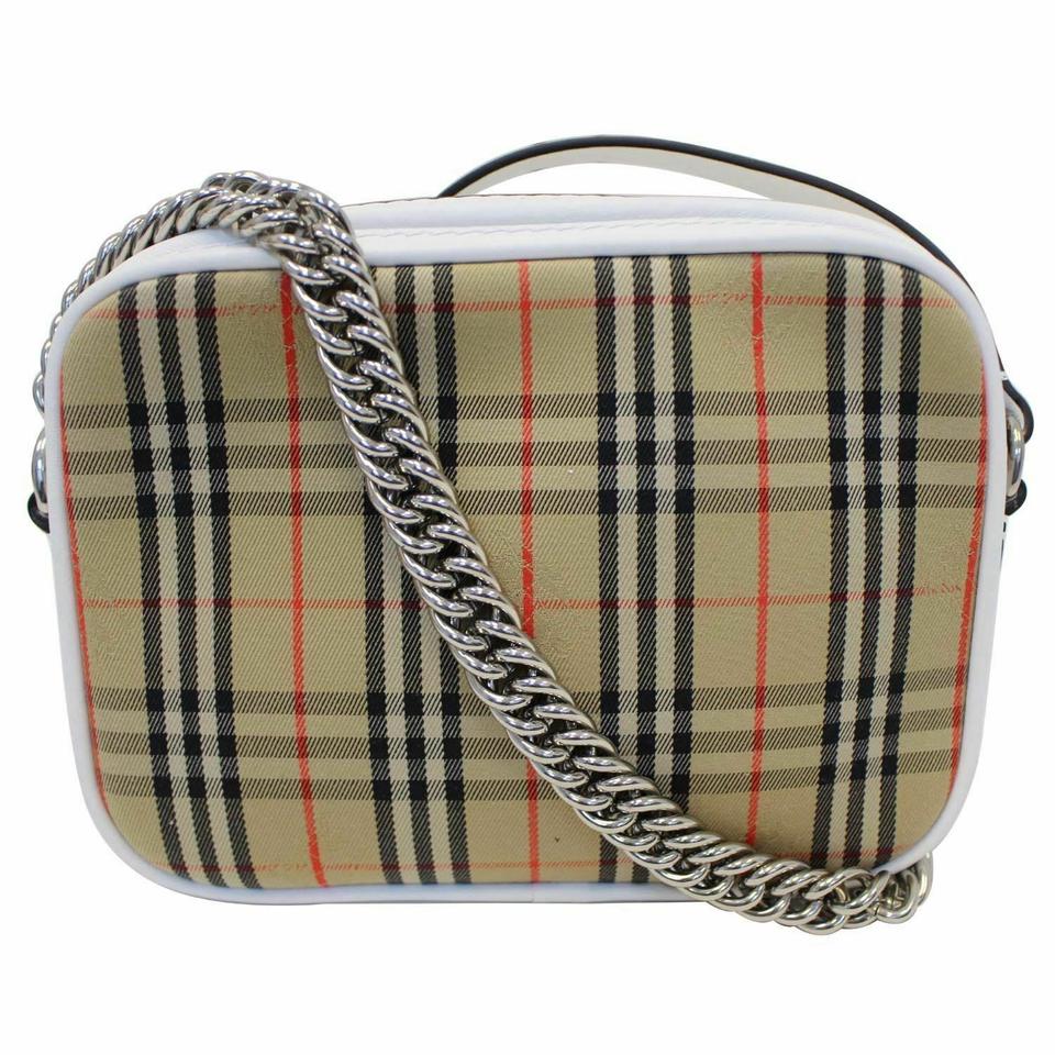 Burberry Camera 1983 Check Link White and Multi Canvas Leather Cross Body Bag