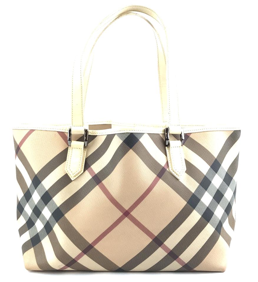 Burberry Nova Check Pattern Beige Coated Canvas and Leather Shoulder Bag