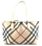 Burberry Nova Check Pattern Beige Coated Canvas and Leather Shoulder Bag