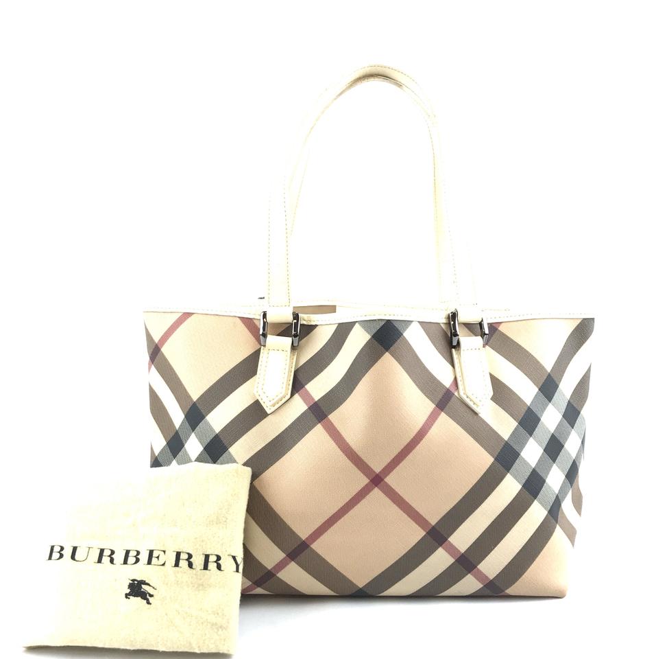 Burberry Nova Check Pattern Beige Coated Canvas and Leather Shoulder Bag