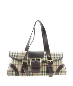 Burberry Ecordelia Buckle Haymarket Check Brownxbeige Canvas Satchel