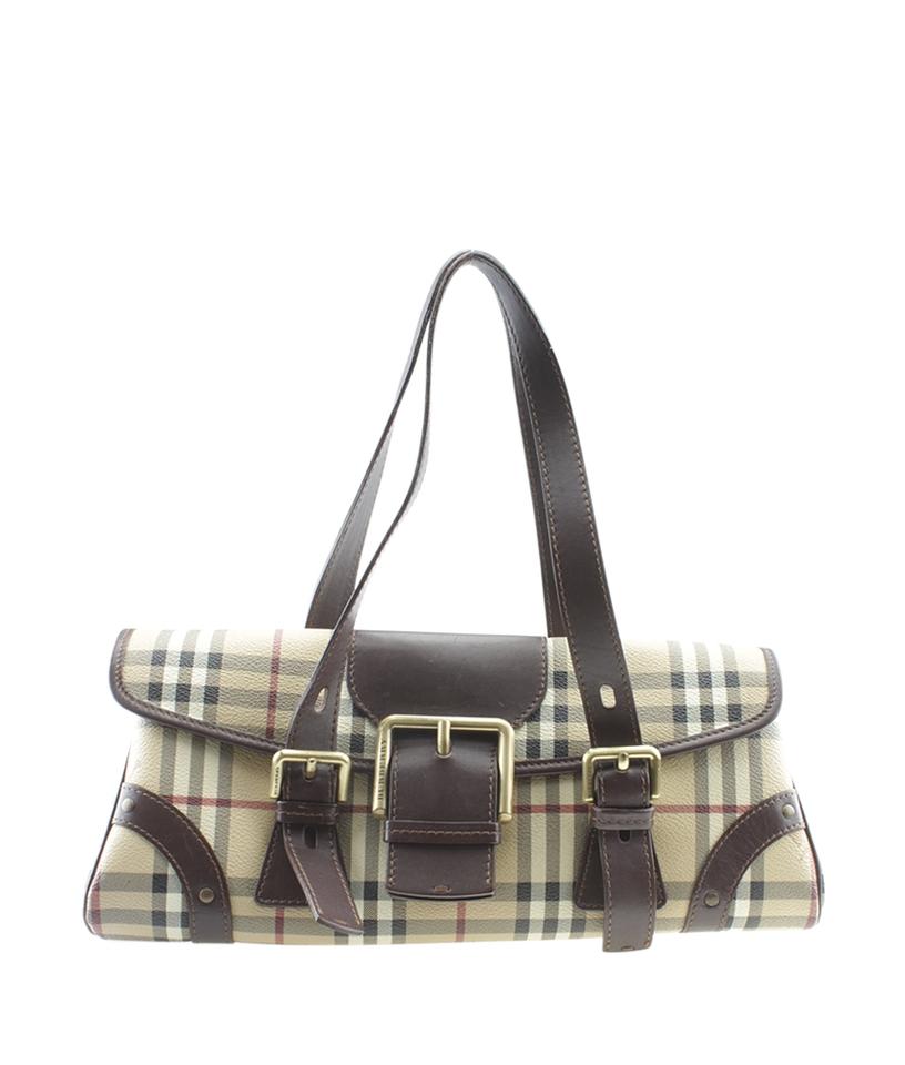 Burberry Ecordelia Buckle Haymarket Check Brownxbeige Canvas Satchel