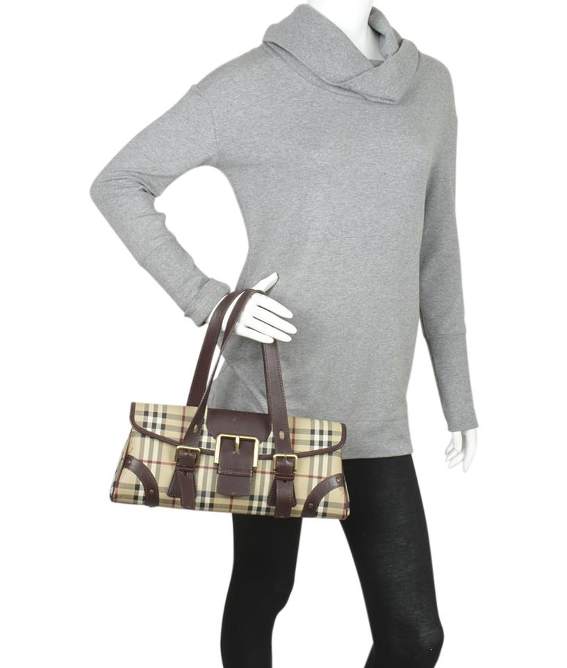 Burberry Ecordelia Buckle Haymarket Check Brownxbeige Canvas Satchel