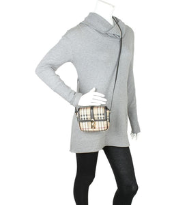 Burberry Berkeley Mini Haymarket Check Beige Coated Canvas Cross Body Bag