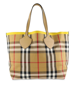 Burberry Giant Vintage Check Yellow Cotton Tote
