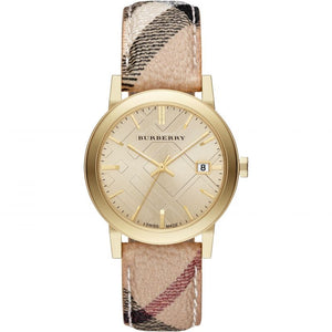 Burberry Ladies The City Haymarket Check Yellow Gold Watch BU9026