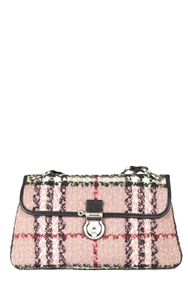 Burberry Leather-trimmed Pink Tweed Shoulder Bag