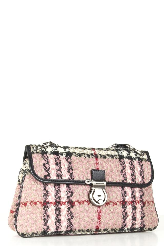Burberry Leather-trimmed Pink Tweed Shoulder Bag